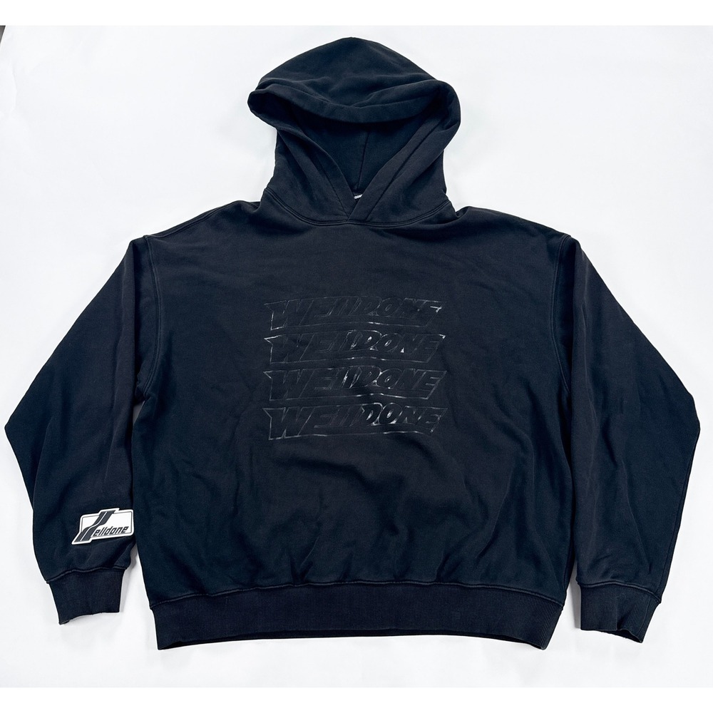 We11done Hoodie Mens Small Black Welldone Logo Print Korean Streetwear